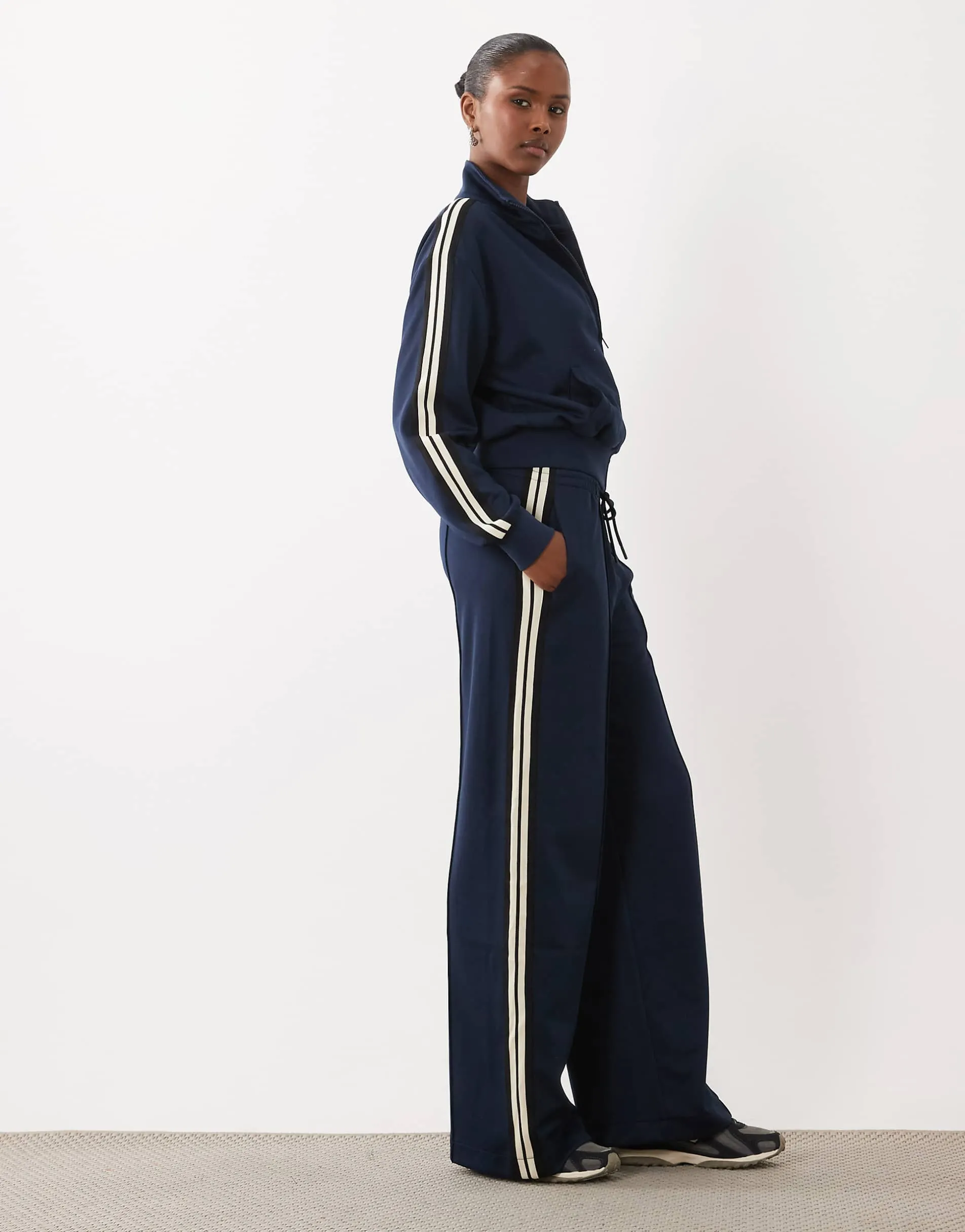 Good American satin stripe detail track pants co-ord in navy