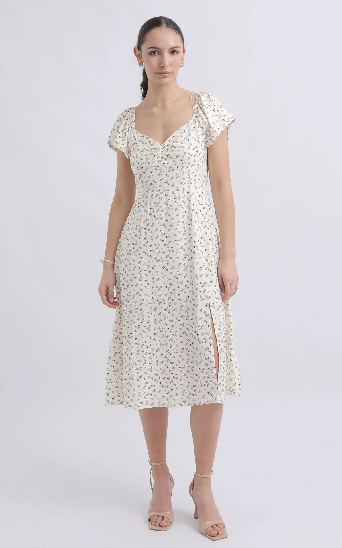 Voile Sweetheart Detail Midi Dress