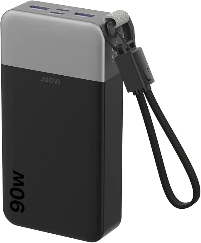 JUOVI Power Bank 90W 20000mAh Laptop Portable Charger with Detachable Cable | Fast Charging with 4-Port LED Display USB C Cab…