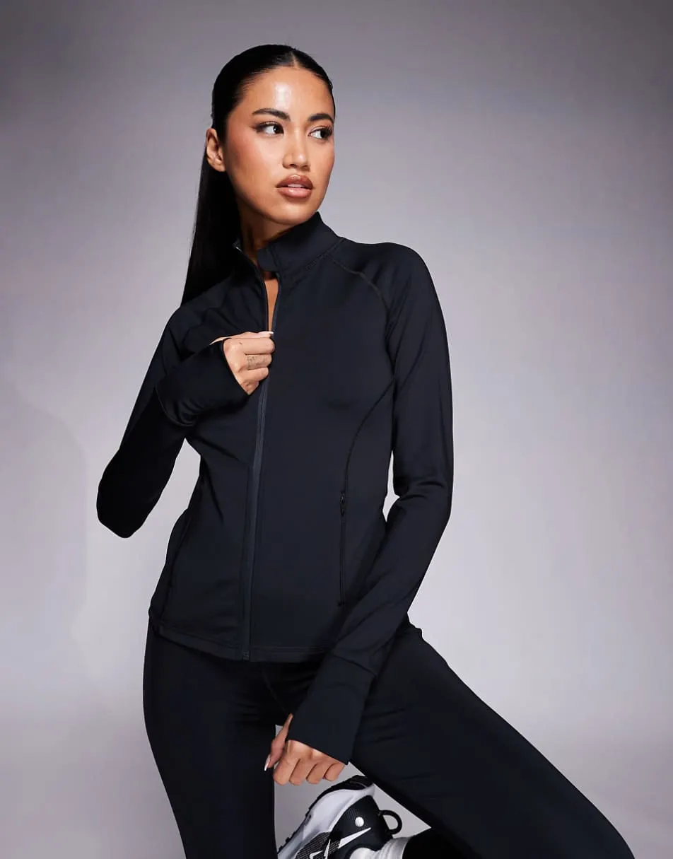 4505 Icon sculpting zip up long sleeve jacket in black