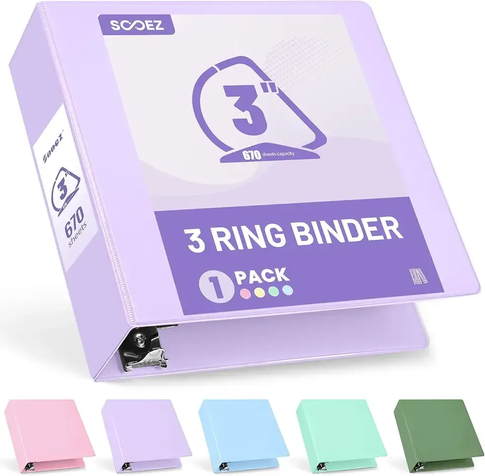 Sooez 3 Ring Binder 3 Inch, Large Binder with Pockets, Purple, Letter Size | Holds 670-Sheet of 8.5x11 Paper, Extra Durable, PVC-Free, Clear View Cover, Interior Pockets, Eco-Friendly, School, Office