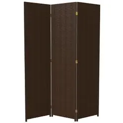 Red Lantern 6 Ft. Tall Woven Fiber Room Divider, 3 Panels, Dark Mocha