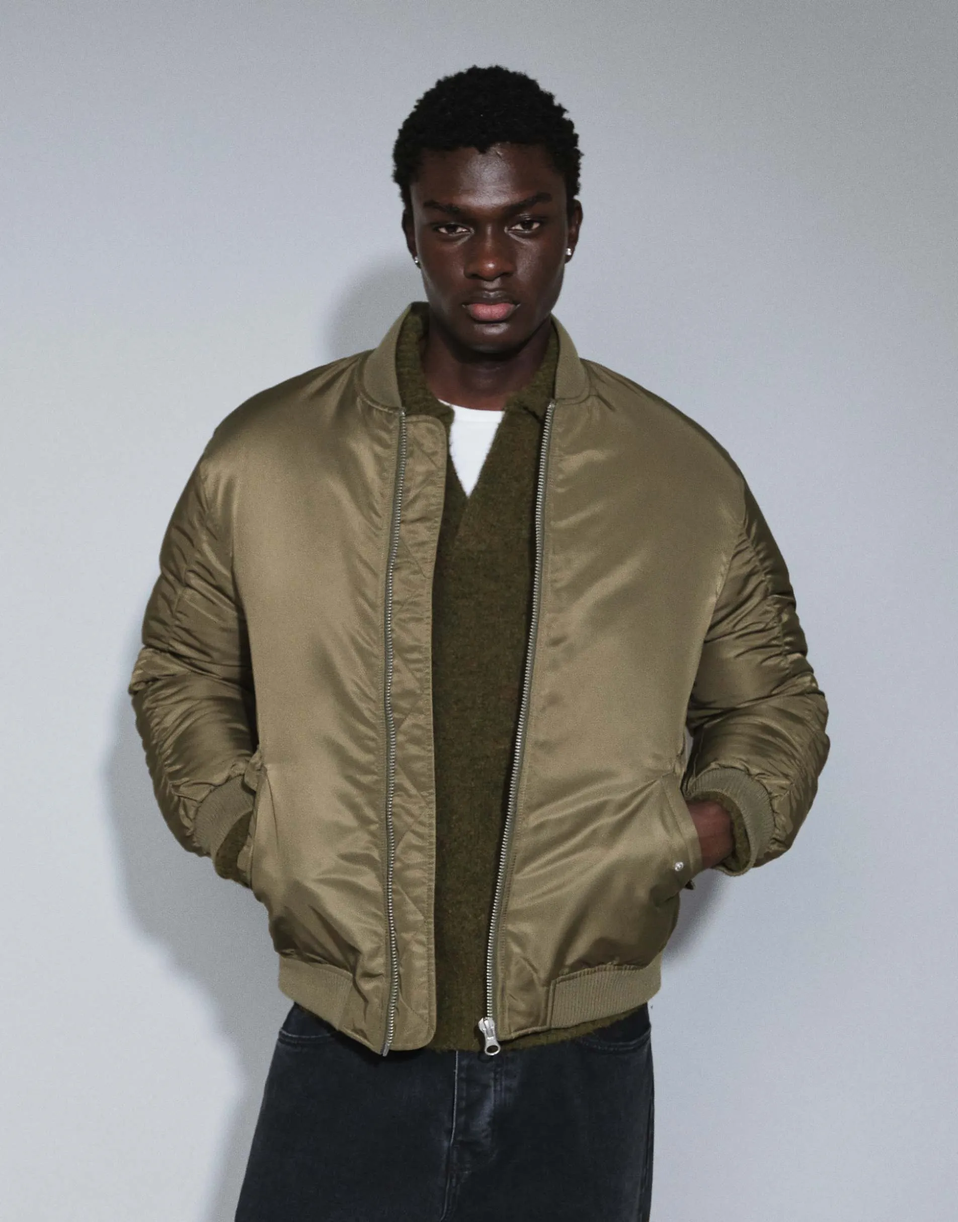 ASOS DESIGN bomber jacket in khaki