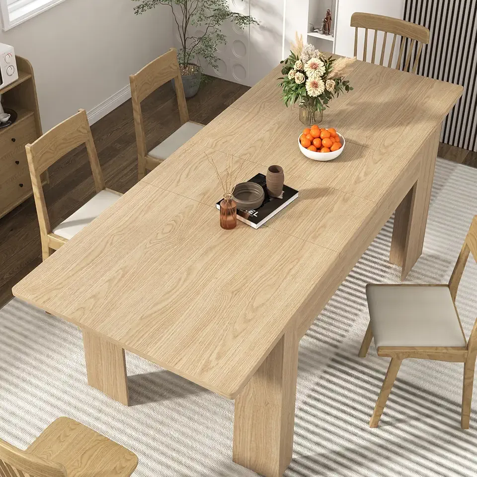 59"-86" Extendable Dining Table for 6-10 Person, Wooden Dining Room Table, Modern Extendable Table for Gatherings, Meeting for Small Kitchens, Dining Office Areas(Natural)