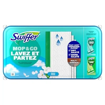 Mop & Go, Wet Pads Refill, Floor Cleaner, Cleaning Cloths, Fresh, 12ct