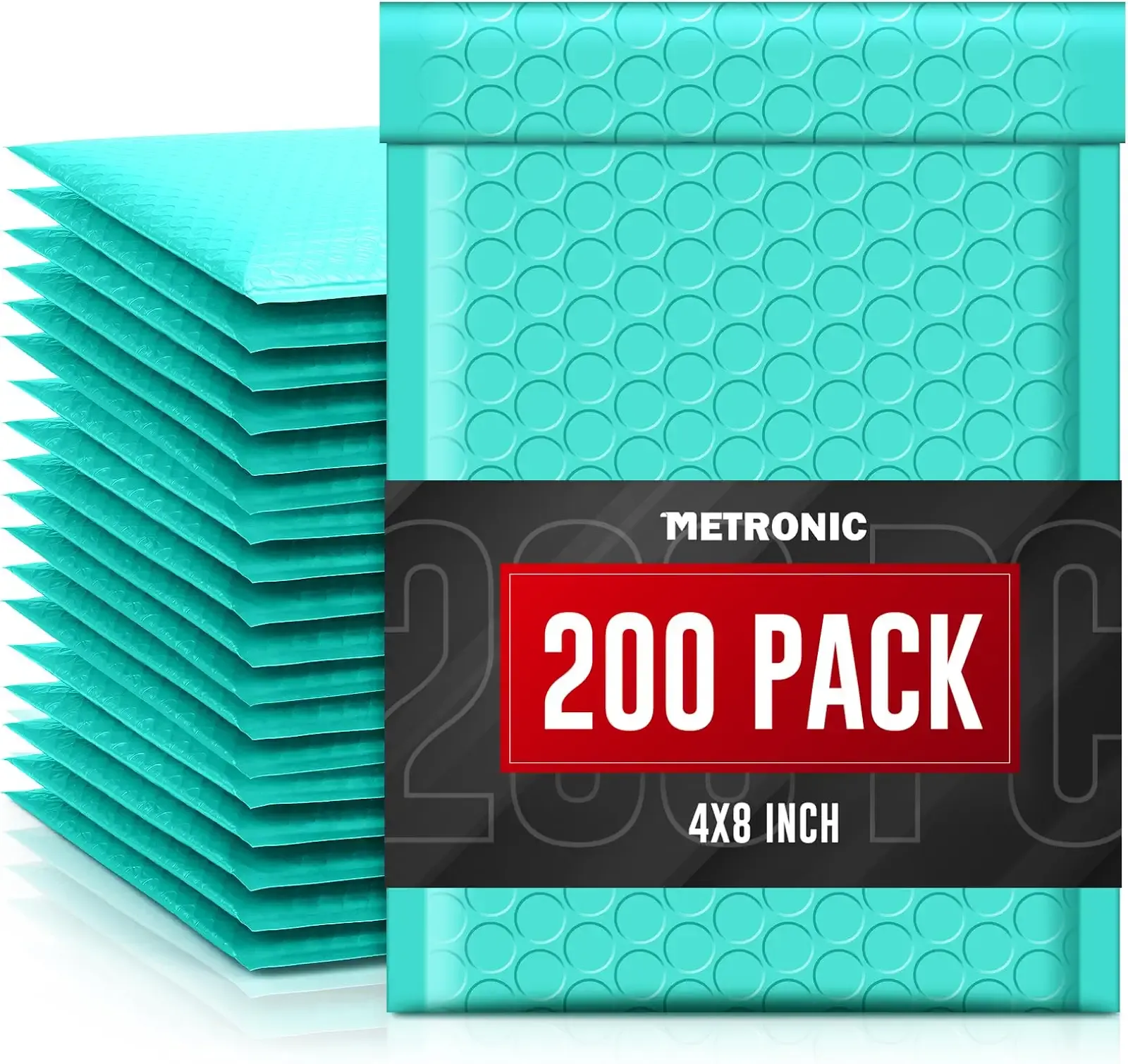 METRONIC Small Bubble Mailers 4x8 200 Pack Teal Bubble Mailer Usable Size 4x7 Self Seal Waterproof Padded Envelopes for Small Business Packaging Sports Cards
