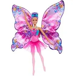 Barbie Dance and Flutter Doll with 2-in-1 Transformation from Dancer to Butterfly with Opening Wings, Purple Hair, Headpiece & Removable Tutu