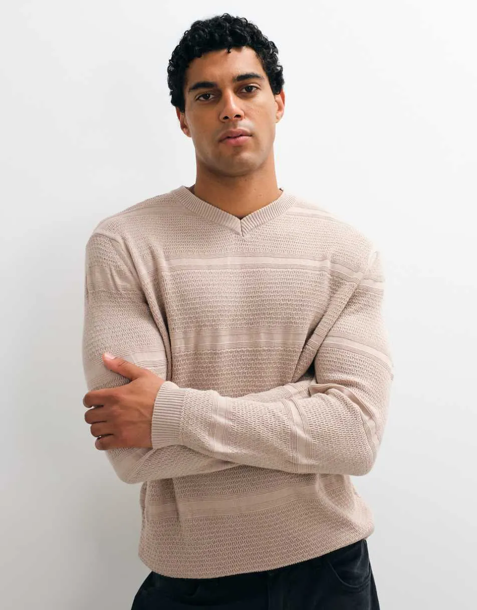 ASOS DESIGN oversized knitted v-neck jumper in beige