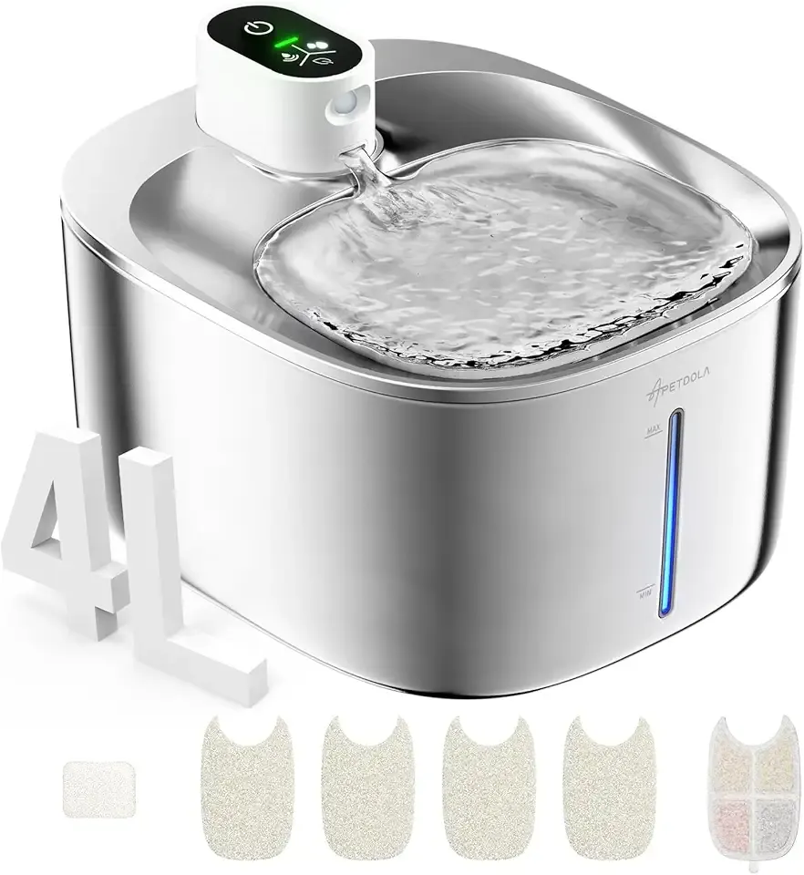 Wireless Cat Water Fountain Stainless Steel,135floz/4L Battery Operated Automatic Pet Fountain,Cordless Cat Water Dispenser Pet Drinking Water Fountain for Multicat Cats Dog Outdoor