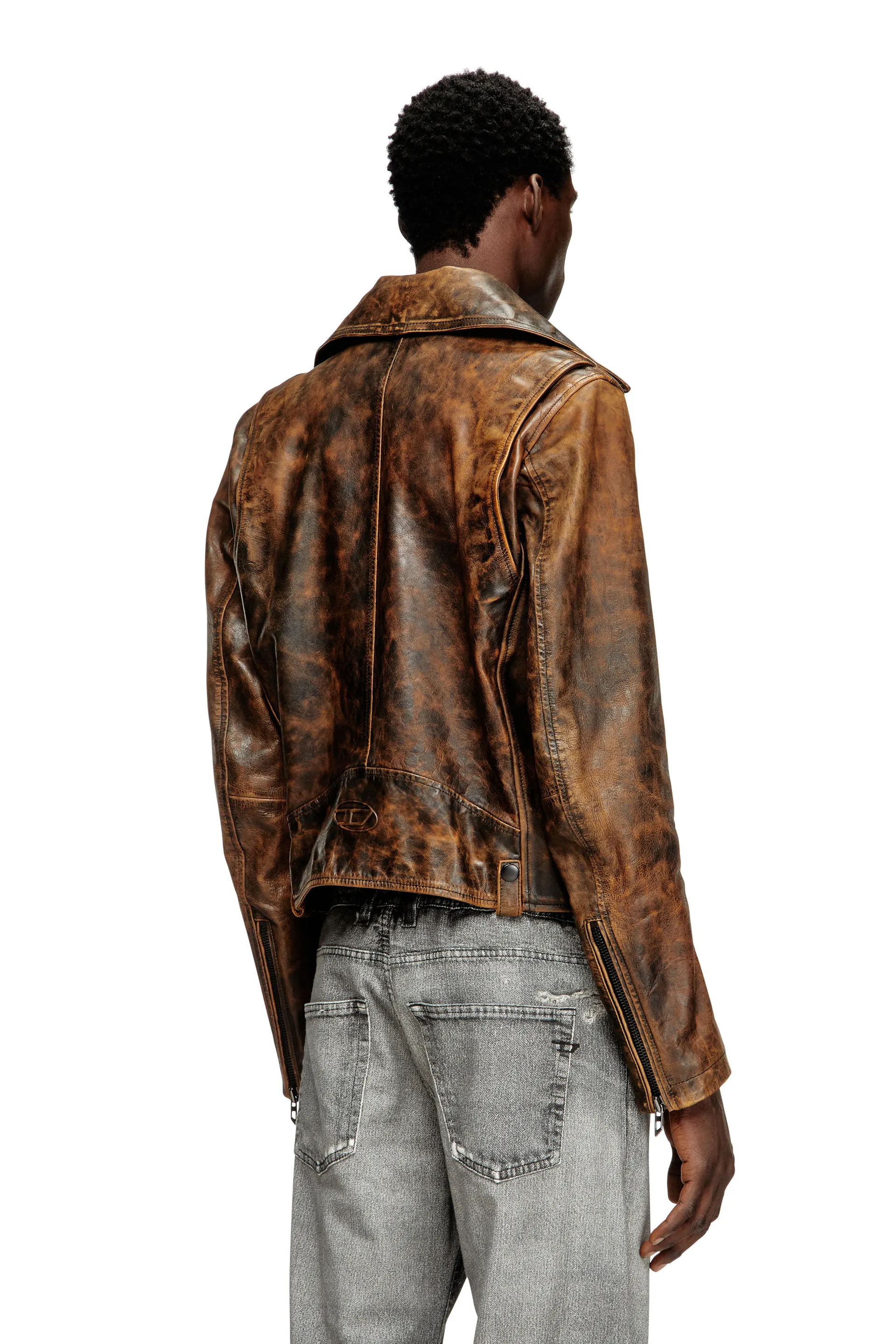 Biker jacket in treated leather