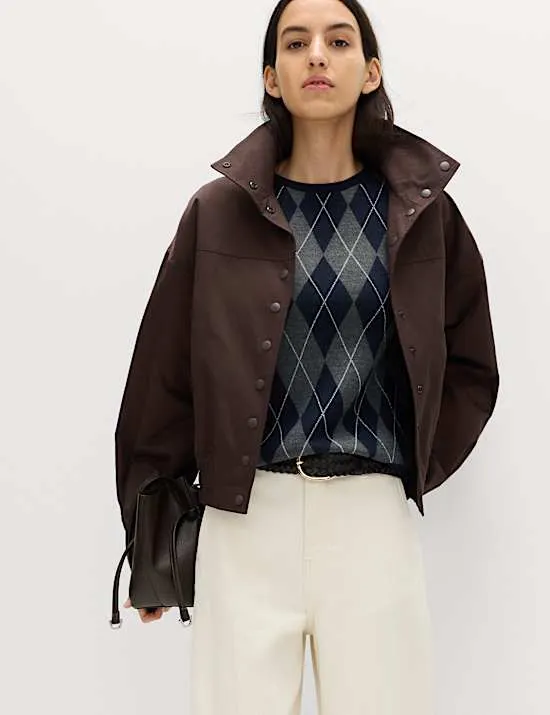 Bomber-Jacke mit hohem Baumwollanteil und Stehkragen