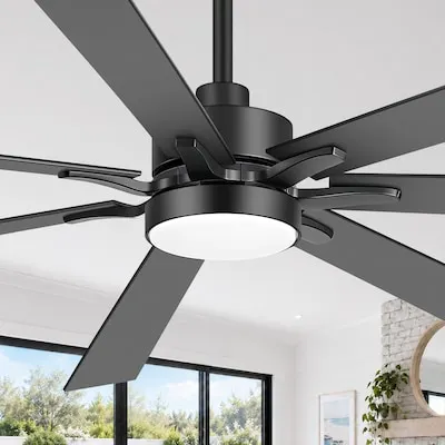 Modern Minimalist 72-in Black with Black and Dark Walnut Blades LED Ceiling Fan With Light and Remote Control Included 7 -Blade