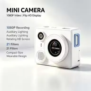 Mini Dual‑Lens Kids Digital Camera 1080P Camcorder Flip HD Screen 21 Filters Auxiliary Light For Selfie Vlog Travel Shooting