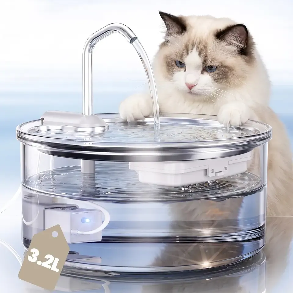 Tomxcute Glass Cat Water Fountain, 108oz Quiet Pet Dispenser for Drinking | Prevents Feline Acne, Visible Water Level, Sleep-Friendly Silent Pump, Dishwasher Safe, 3-Layer Filtration