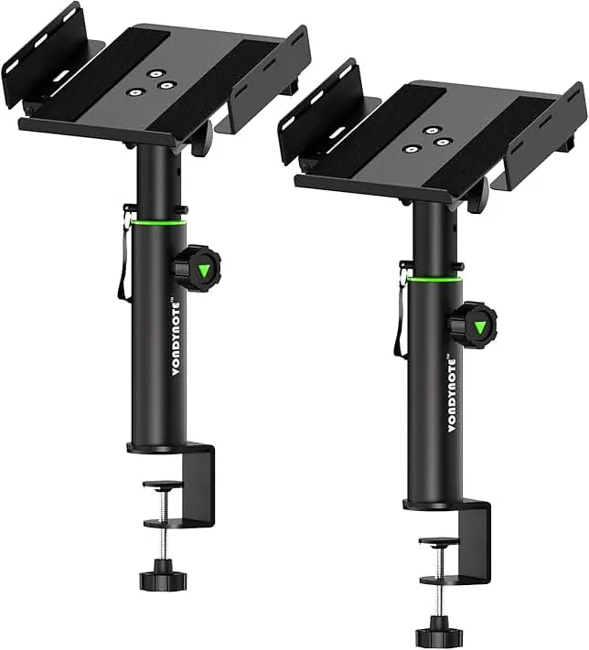 Vondynote Dual Side Clamp Studio Monitor Stands Desk Speaker Stands 12°Tilt | 2 Pack, 10.4"-15.4" Height Adjustable, Extendable Top Plate M…