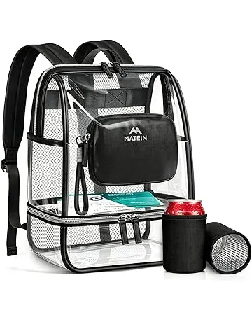 MATEIN CLASSIC TPU Clear Backpack Stadium Approved, Dual-Layer Clear Stadium Bag 12×6×12 with RFID Wristlet Pouch, Thick Transparent Backpack with Insulated Can Sleeves for Game Day Sports Festival
