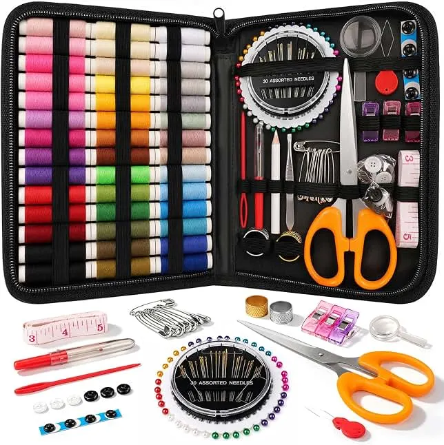 Coquimbo Sewing Kit Travel for Adults Beginner, 160 Pieces Sewing Supplies | Stocking Stuffers for Mom Grandma Wowen Girls, Neele and Thread Kit, with Scissors, Tape Measure, Thim…