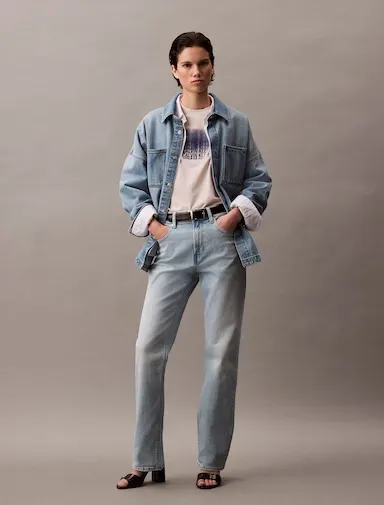 Calvin Klein High Rise Straight In Marbled Beacon