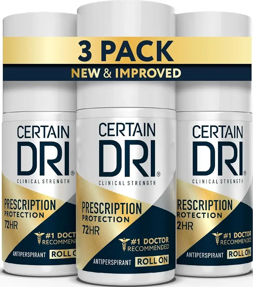 Certain Dri Rx Strength Clinical Antiperspirant Roll-On, 1.2 oz (3 Pack) | 72-Hour Sweat & Odor Protection for Excessive Sweating & Hyperhidrosis, 15% Aluminum Chloride, Fragrance-Free