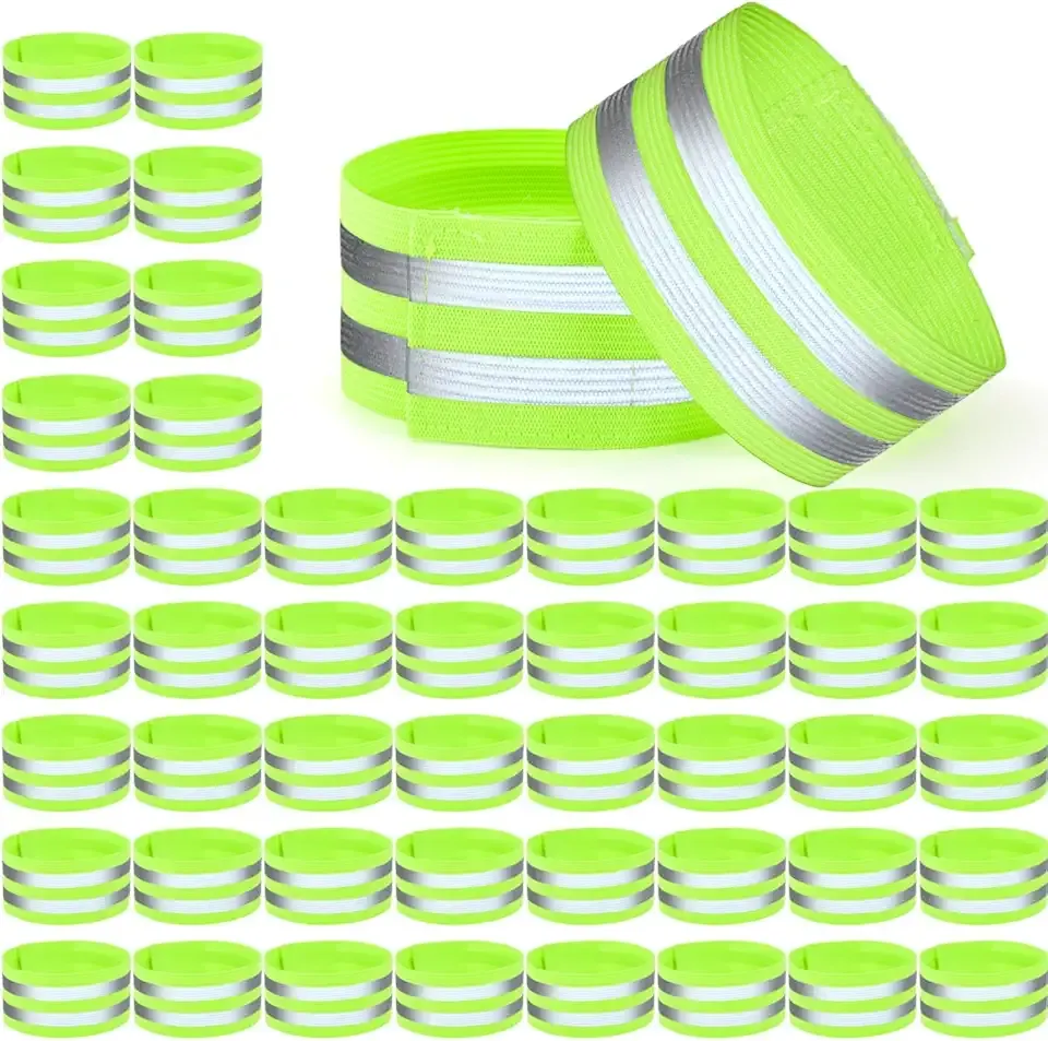 Tlence 50 Pack Reflective Bands, High Visibility Safety Reflector Armband, Security Tape Strip Bracelets, Cycling Warning Fluorescent Sash, Night Walking Cycling Gear for Wrist Arm Ankle Leg