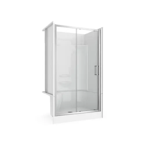 Essence Shower Kit 48 L in. x 34 W in. Center Drain Shower Left Seat and Connect Pro Sliding Door in Chrome