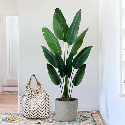 Yepdin Artificial Bird of Paradise Plant 5 Ft Tall Fake Banana Leaf Plant for Indoors and Outdoors,Faux Palm Tree with Plastic Pot for Office and Home Decor,L160 Yepdin Artificial Bird of Paradise Plant 5 Ft Tall Fake Banana L…