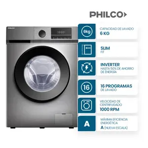 Lavarropas Automático Carga Frontal Inverter Philco 6 Kg 1000 RPM PHLF61GN