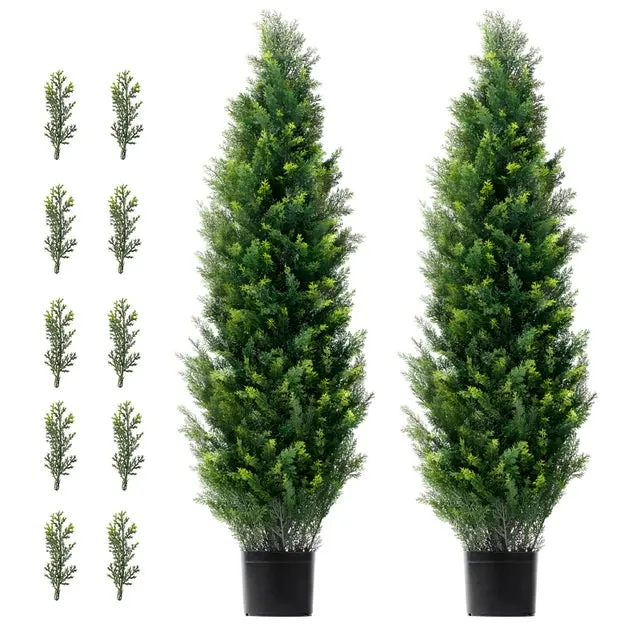 Lote 2 árboles topiarios artificiales de cedro SucceBuy, altura 122 cm, pinos y cipreses falsos de hojas perennes con maceta, para interior/exterior