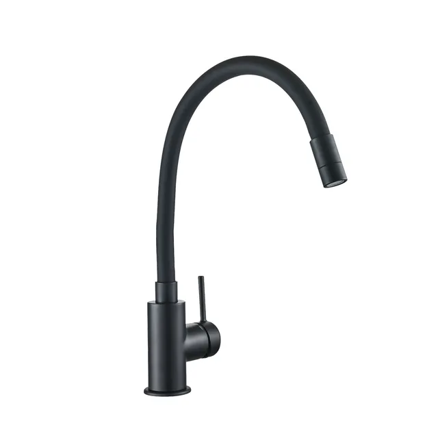 Grifo de cocina monomando caño alto flexible DELINIA Eleki negro