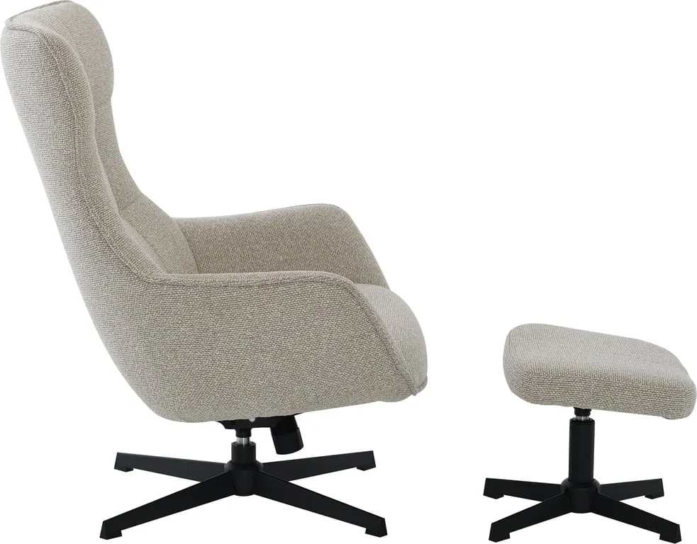 Weston Six hvilestol m /sving, vipp og pall Stoff Lisa lysgrå, svart pulverlakkert understell