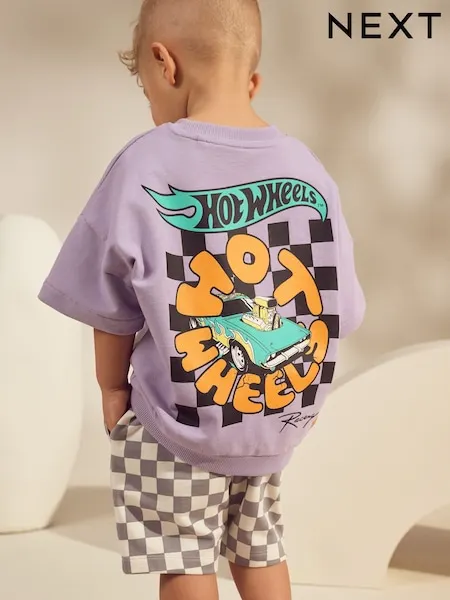 Lilac Purple Hot Wheels Check Short T-Shirt Set (9mths-8yrs)