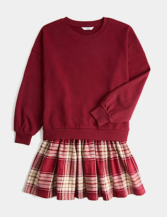 Sweatshirt & Checked Skirt Set (6-16 Yrs)
