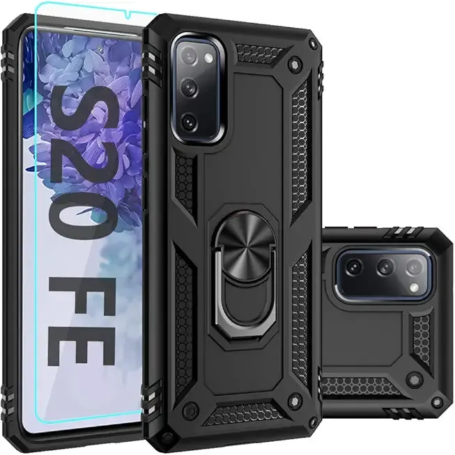 for Samsung Galaxy S20 FE Case,Galaxy S20 FE 5G Case,with Screen Protector,[Military Grade] 16ft. Drop Tested Cover with Magnetic Kickstand Car Mount Protective Case for S20 FE, Black