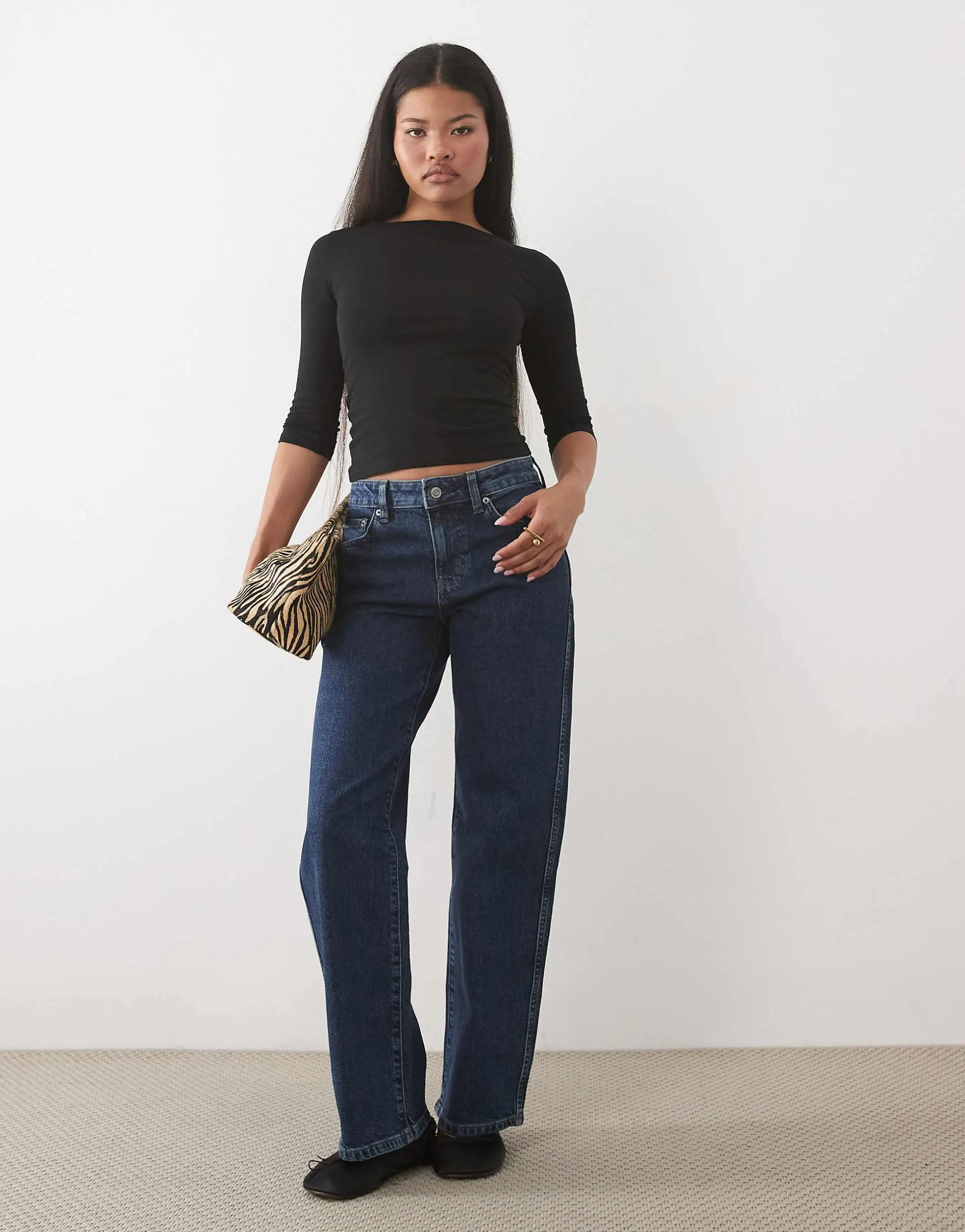 ASOS DESIGN Petite comfort stretch straight leg jean in mid blue
