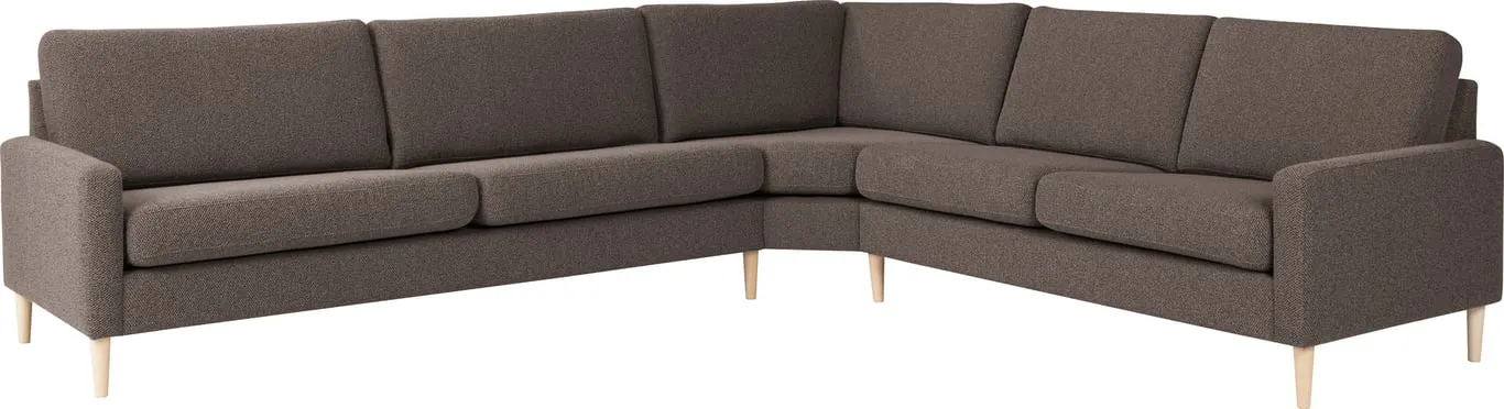 Sone høy hjørnesofa Modulsofa. 3 seter + stort hjørne + 2,5 seter i stoff Taffie Thule, armlene J5.