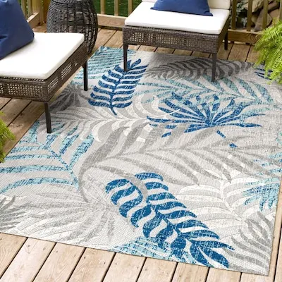 AMALFI COAST Tropics Palm Leaves Indoor/Outdoor Floral/Botanical Area and Runner Rugs