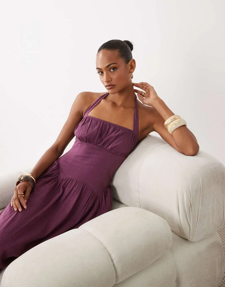 ASOS DESIGN sweetheart neck shirred maxi dress in purple