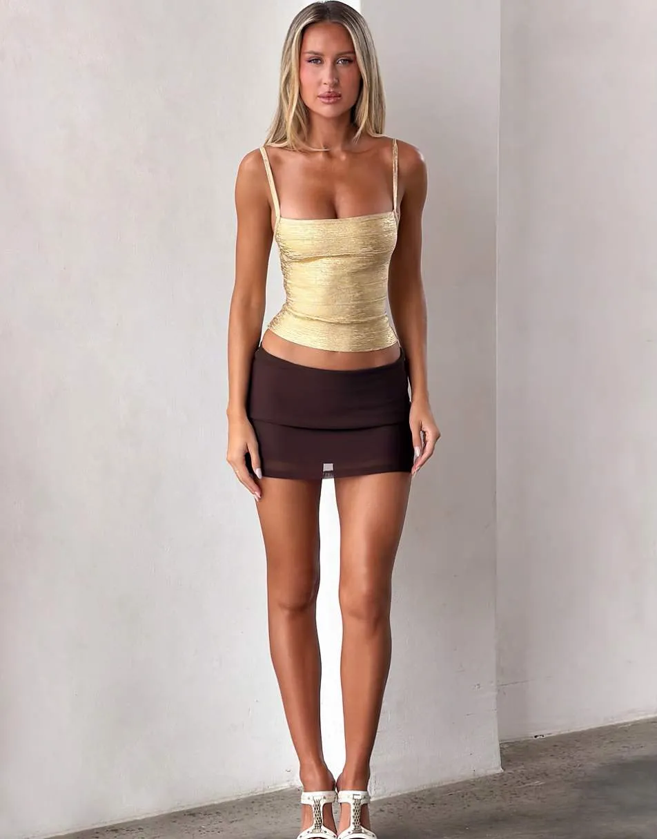 Tiger Mist Midori strappy square neck sculpting bandage top in gold
