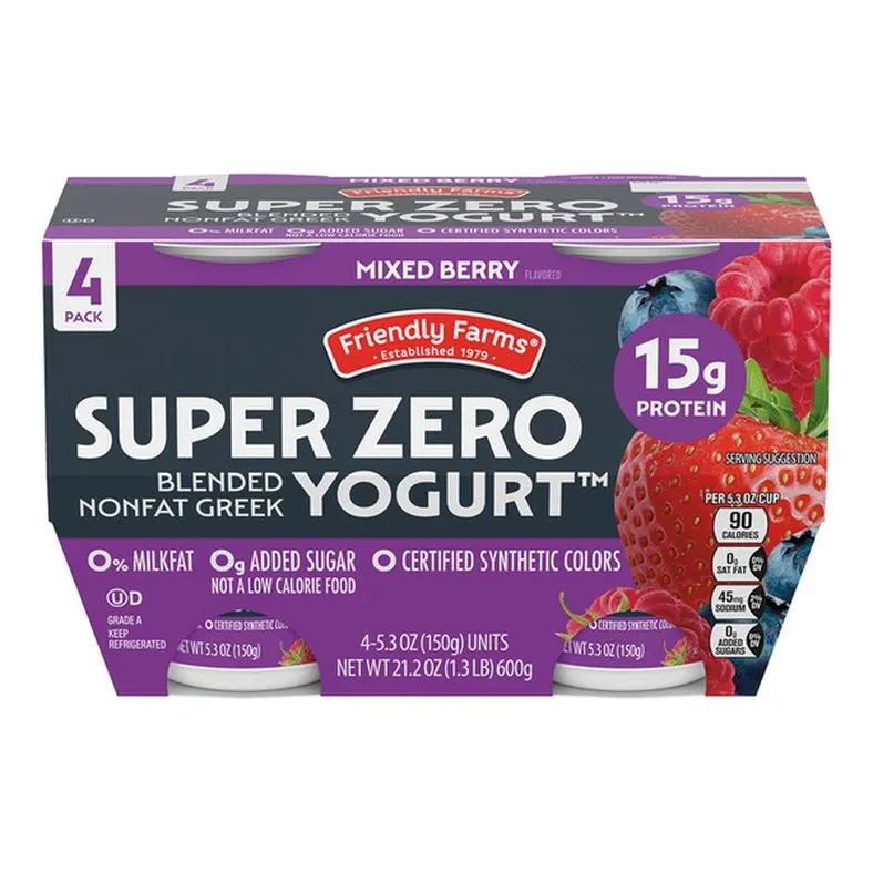 Friendly Farms Super Zero NF Greek Yogurt Berry 4-pack