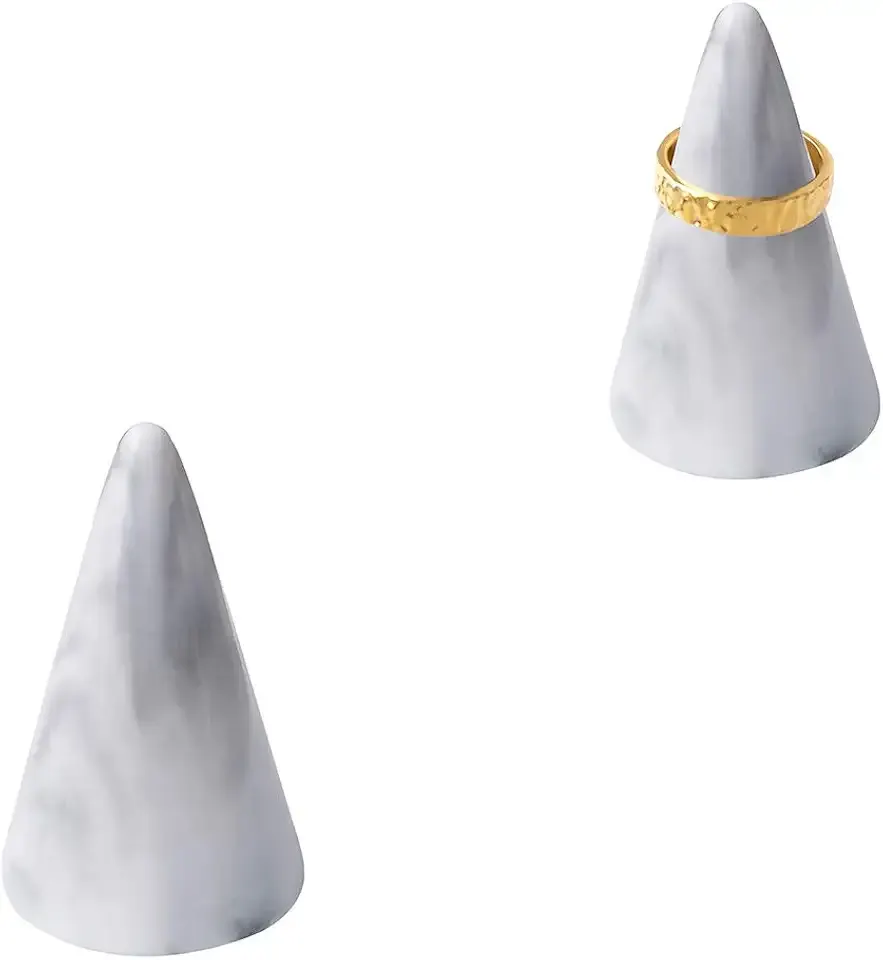 oskas Modern Marble Ring Holder Tower Ceramic Cone Shape Decorative Display Stand for Jewelry /Wedding Grey&Grey 2pcs set