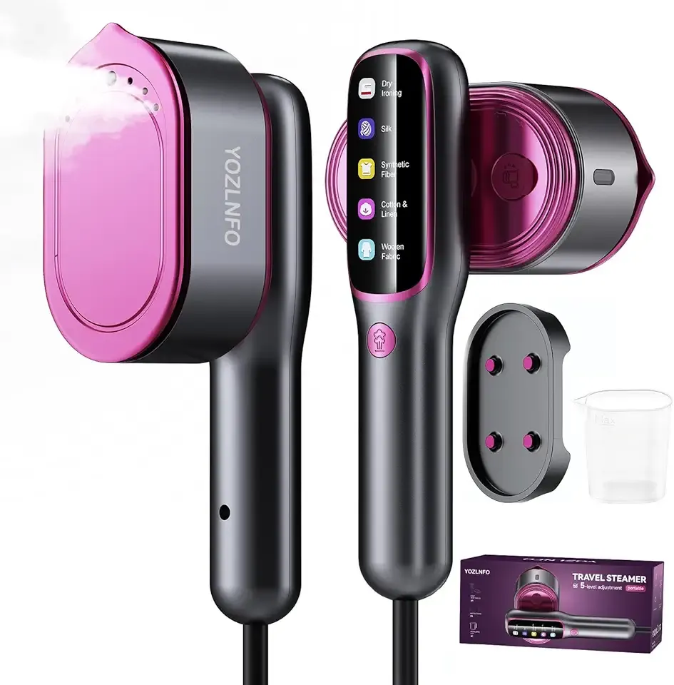 Portable Travel Steamer for Clothes: 2-in-1 Handheld Garment Steamer Iron - Rapid 15s Heat Up & 5 Steam Settings - Large Ceramic Panel - 110-120V Upgraded