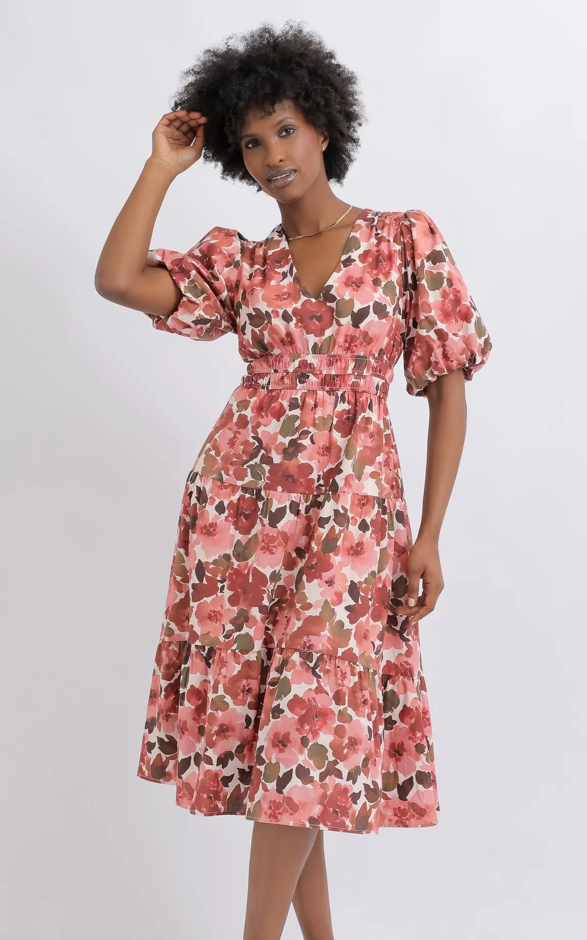 Cotton Poplin Puff Sleeve Dress