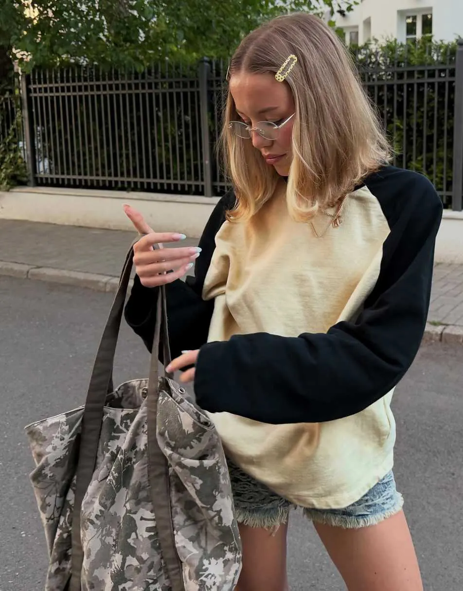 Bershka round neck raglan jumper in yellow