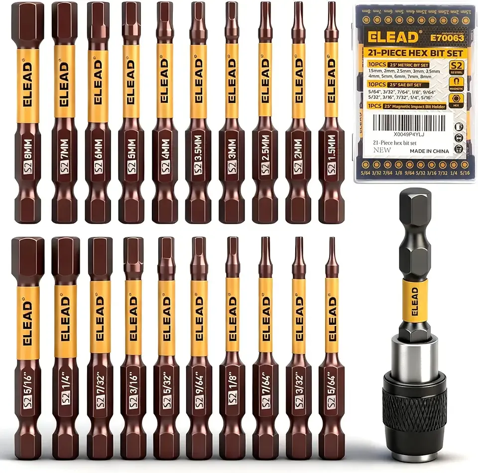 21-Piece 2.5" Allen-Wrench Hex Drill Bit Set: Durable Impact Allen Key Set, Long-Lasting Strong Magnetic Hex Screwdriver Bit Set, SAE & Metric Size, Mechanic Automotive Furniture DIY Home Repairs