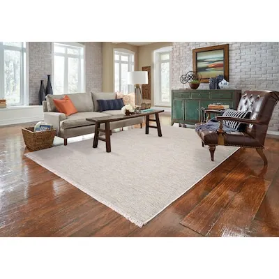 allen + roth with STAINMASTER Botanical Veil Tufted Green multi Rectangular Indoor/Outdoor Throw rug