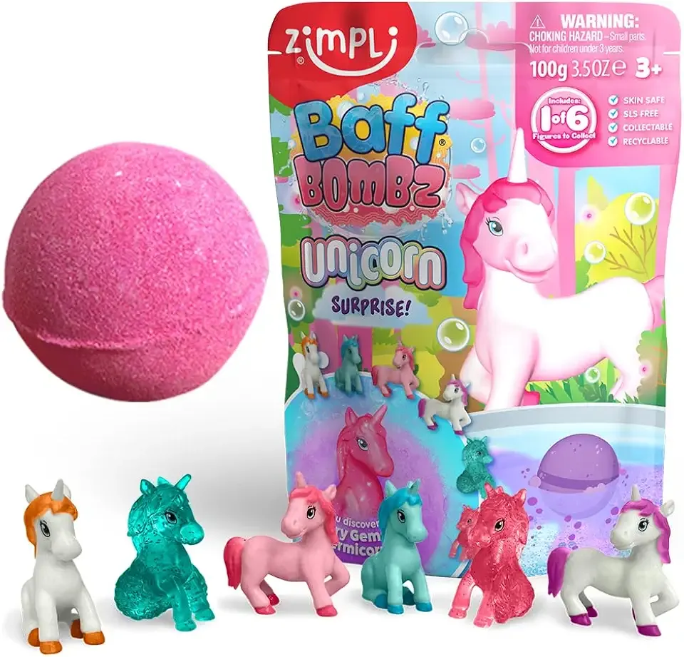 Zimpli Kids Large Unicorn Surprise Bath Bomb, 1 of 6 Surprise Unicorn Toys to Collect, One per Baff Bomb, Children's Collectable Bath Toy