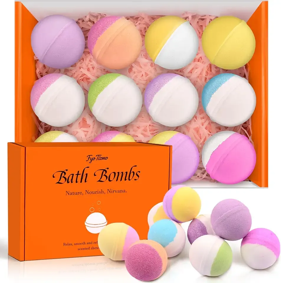 Bath Bombs for Women, 12 Pack Handmade Natural Fizzies Bath Bombs with 12 Unique Scents, Relaxing Bubble Bath for Dry Skin Moisturizing, Essential Oils Bathbomb Spa Gift Set for Mom, Wife, Girl