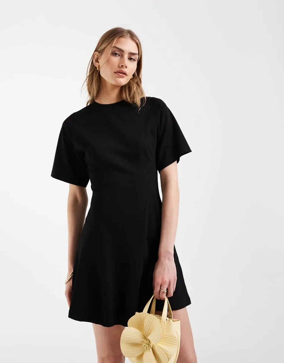 ASOS DESIGN cinched seam detail mini dress in black