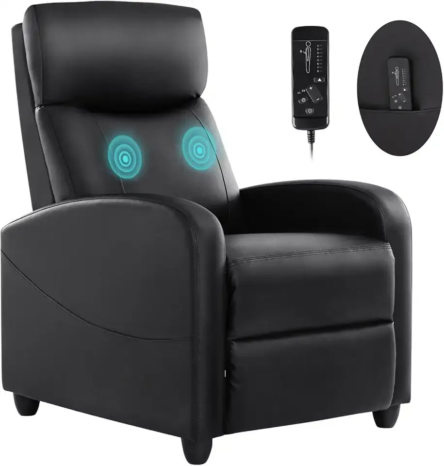 SMUG Recliner Chair for Living Room, Leather Recliners, Home Theater Seating with Lumbar Support with Adjustable Backrest and Footrest, Modern Living Room Furniture with Padded Seat Backrest, Black