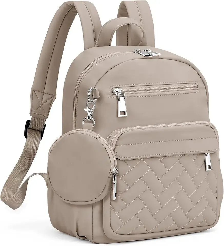 Mini Backpack for Women Small Backpack Purse, Anti Theft Backpack Waterproof Lightweight Puffer Back packs for Travel, Work with Coin Purse Khaki
